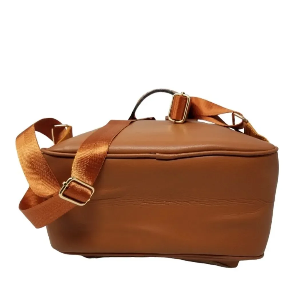 Brown and Khaki Large Square Backpack Purse